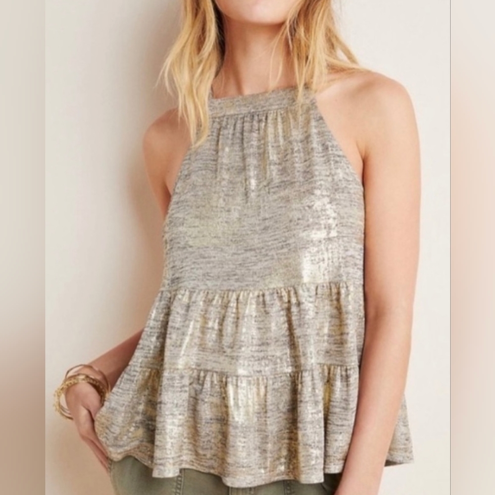 NWT (Anthropologie) Sunday in Brooklyn Becca Gold Metallic Top Size XS petite